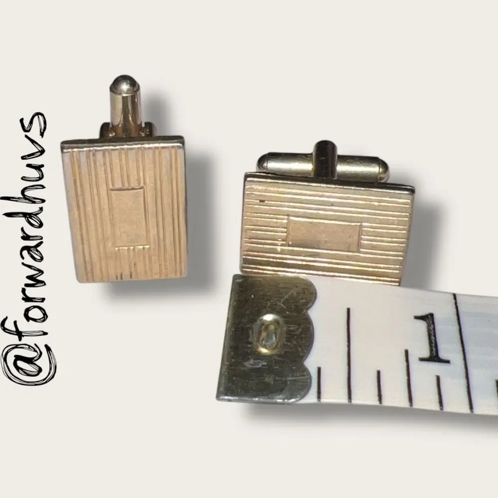 Vintage Rectangular Gold Tone Cufflinks 3/4 Inch - Worn Plating